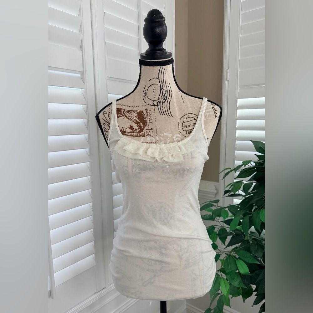 J Crew Ruffle-Neck Tank in Off-White Size Medium